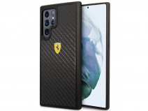 Ferrari Carbon Fiber Case Zwart - Samsung Galaxy S22 Ultra Hoesje