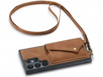 CaseMe Crossbody Pocket Case Bruin - Samsung Galaxy S23 Ultra Hoesje