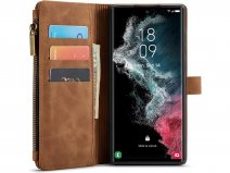 CaseMe Ritsvak Wallet Case Bruin - Samsung Galaxy S23 Ultra Hoesje