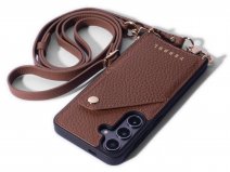 Pebbel Crossbody Case met Leren Koord - Samsung Galaxy S24 Hoesje Leer Cognac