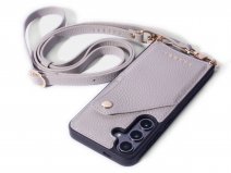 Pebbel Crossbody Case met Leren Koord - Samsung Galaxy S24 Hoesje Leer Greige