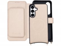 CaseMania 2in1 Bookcase met Koord en Minibag - Samsung S25 Hoesje Beige