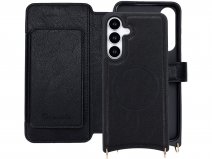 CaseMania 2in1 Bookcase met Koord en Minibag - Samsung S25 Hoesje Zwart