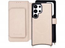 CaseMania 2in1 Bookcase met Koord en Minibag - Samsung S25 Ultra Hoesje Beige