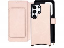 CaseMania 2in1 Bookcase met Koord en Minibag - Samsung S25 Ultra Hoesje Roze