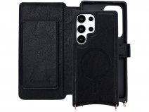 CaseMania 2in1 Bookcase met Koord en Minibag - Samsung S25 Ultra Hoesje Zwart