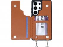 CaseMania Crossbody Wallet Case met Koord - Samsung Galaxy S25 Ultra Hoesje Cognac