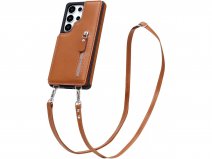 CaseMania Crossbody Wallet Case met Koord - Samsung Galaxy S25 Ultra Hoesje Cognac