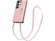 CaseMania Crossbody Wallet Case met Koord - Samsung Galaxy S25 Ultra Hoesje Roze