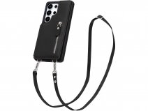 CaseMania Crossbody Wallet Case met Koord - Samsung Galaxy S25 Ultra Hoesje Zwart