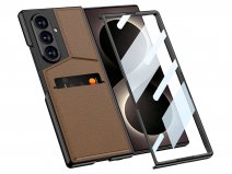 CaseMania Carbon Card Case Cognac - Samsung Galaxy Z Fold 8 Ultra Hoesje + Screen Protector