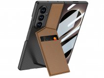 CaseMania Carbon Card Case Cognac - Samsung Galaxy Z Fold 8 Ultra Hoesje + Screen Protector