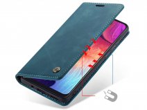 CaseMe Vintage BookCase Blauw - Samsung Galaxy A50 hoesje