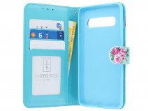Bloemenprint Bookcase Blauw - Samsung Galaxy S10+ hoesje