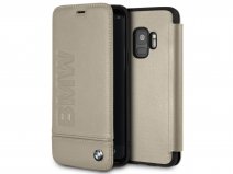 BMW Logo Bookcase Beige Leer - Samsung Galaxy S9 Hoesje