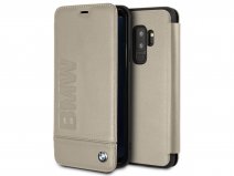 BMW Logo Bookcase Beige Leer - Samsung Galaxy S9+ Hoesje