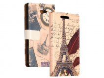 Retro Paris Wallet Case - Hoesje voor Sony Xperia M2