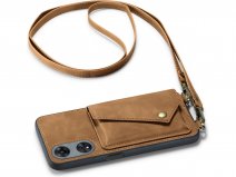 CaseMania Crossbody Wallet Case Bruin - Oppo A98 5G hoesje met koord