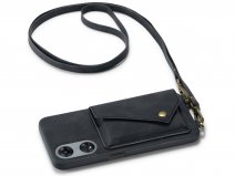 CaseMania Crossbody Wallet Case Zwart - Oppo A98 5G hoesje met koord